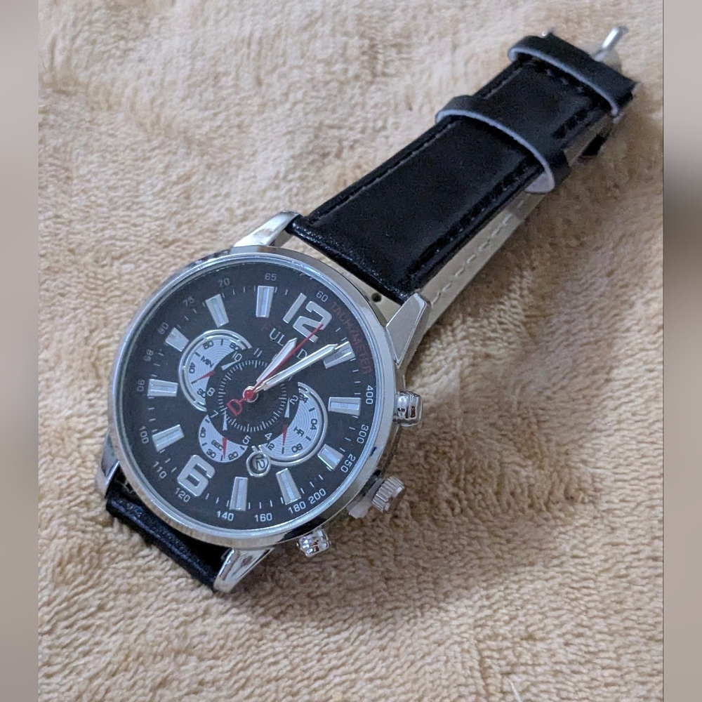 Men's Black & Silver ULAIDA Quartz Ghost Watch